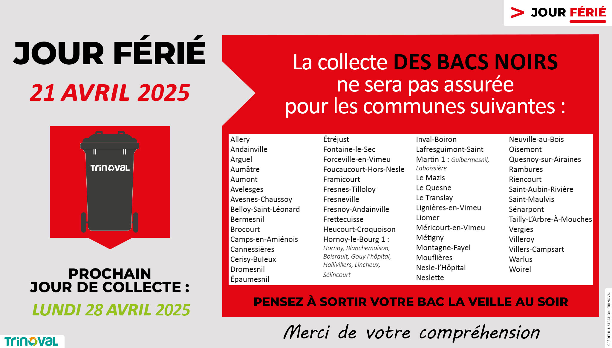You are currently viewing JOUR FERIE – 21 AVRIL 2025 – PAS DE COLLECTE !!