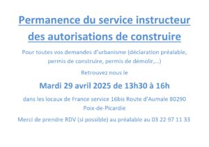 Lire la suite à propos de l’article PERMANENCE DU SERVICE INSTRUCTEUR DES AUTORISATIONS DE CONSTRUIRE
