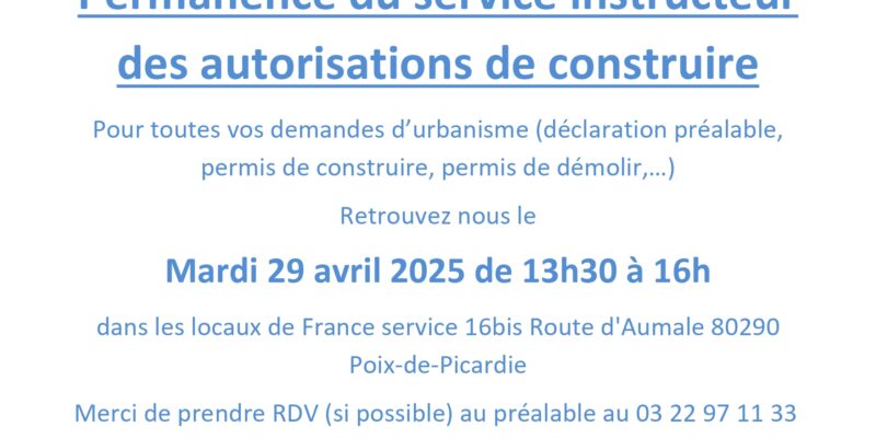 PERMANENCE DU SERVICE INSTRUCTEUR DES AUTORISATIONS DE CONSTRUIRE