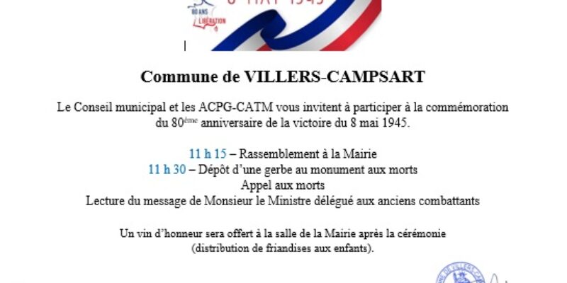 Invitation commémoration  du 81ème anniversaire de la victoire du 8 mai 1945