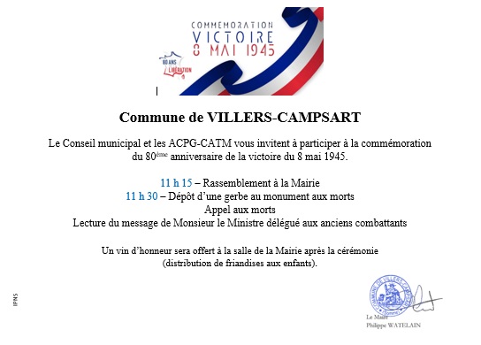 You are currently viewing Invitation commémoration  du 81ème anniversaire de la victoire du 8 mai 1945