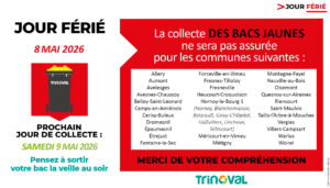 Lire la suite à propos de l’article Jour férié 8 mai 2026 – LA COLLECTE DES BACS NOIRS NE SERA PAS ASSUREE – PROCHAINE COLLECTE SAMEDI 9 MAI 2026