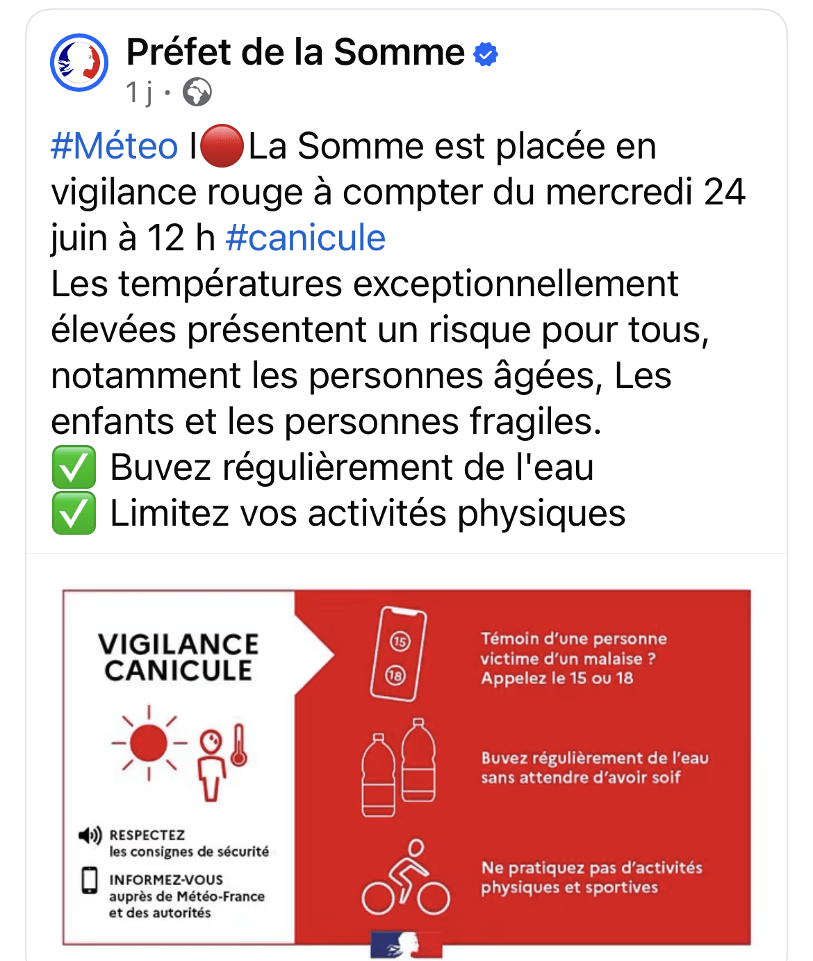 Lire la suite à propos de l’article La Somme est placée en vigilance rouge à compter du mercredi 24 juin à 12h00