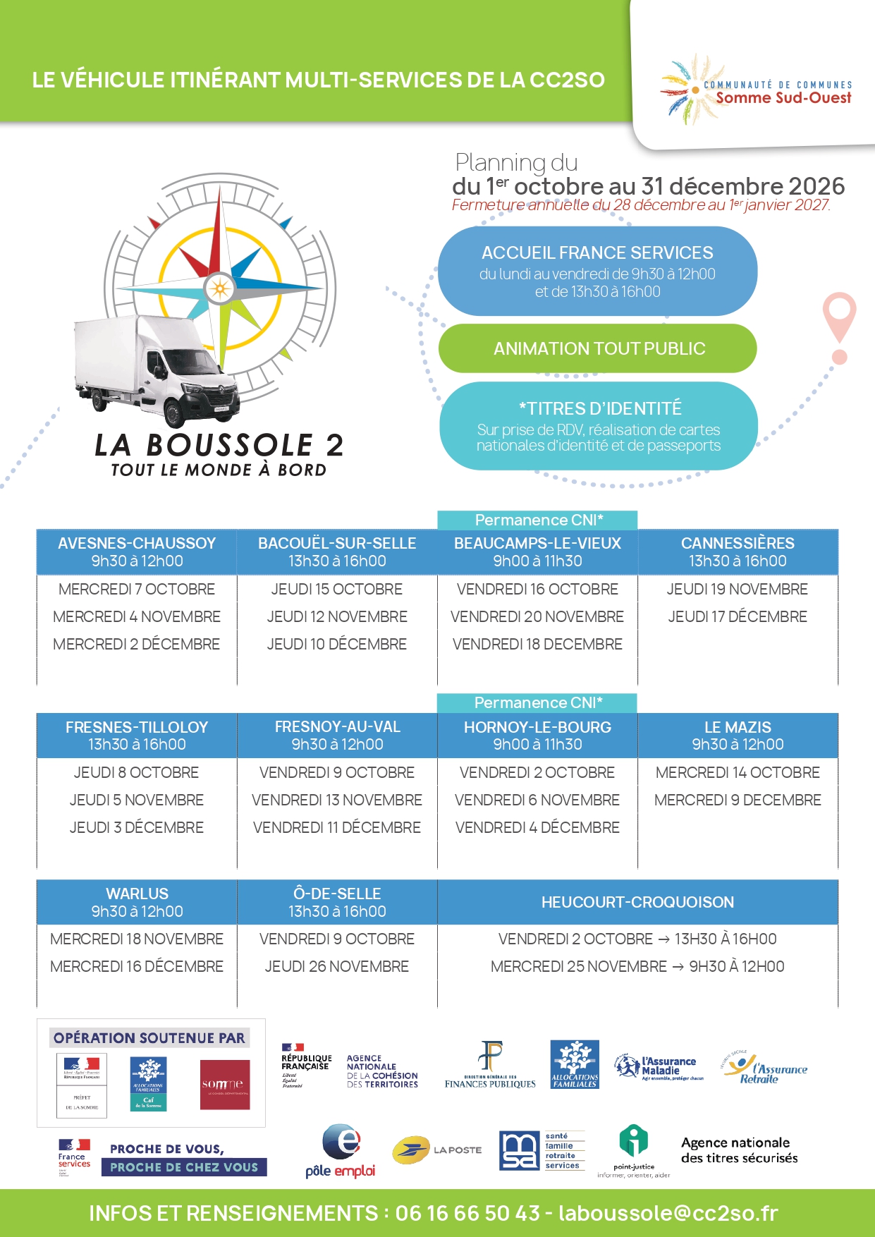 Lire la suite à propos de l’article Plannings de LA BOUSSOLE du 1er octobre au 31 décembre 2026